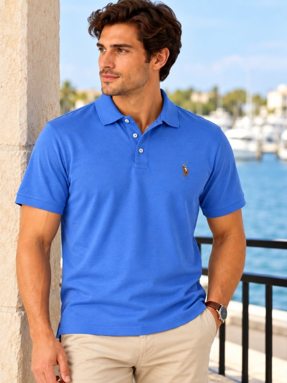 Polo Ralph Lauren Men’s Custom Slim Fit Blue Polo Shirt Size Large Multicolor Po